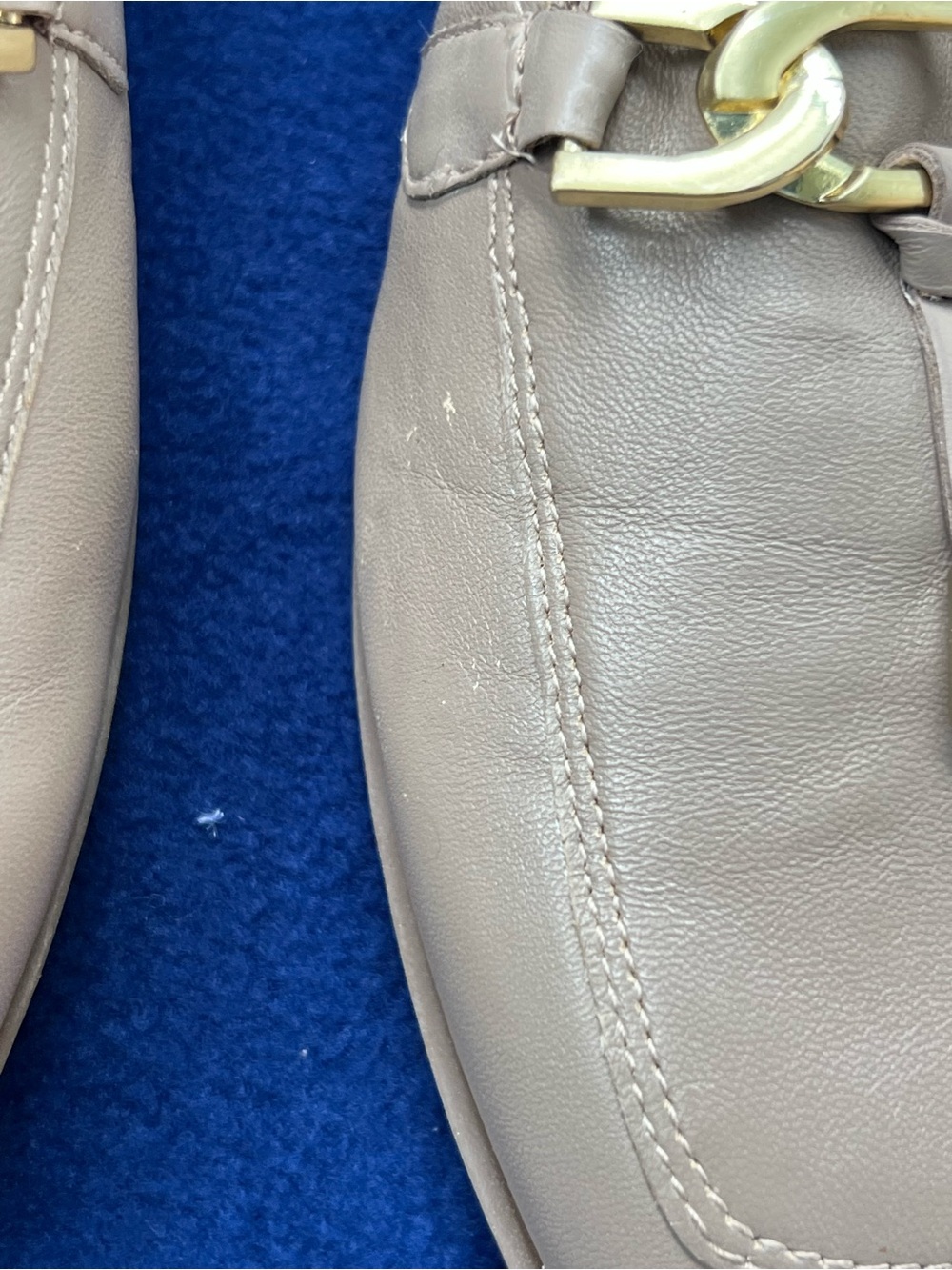 Easy Spirit Evolve Taupe Leather Loafers with Gold Chain Detail - Picture 3 of 11